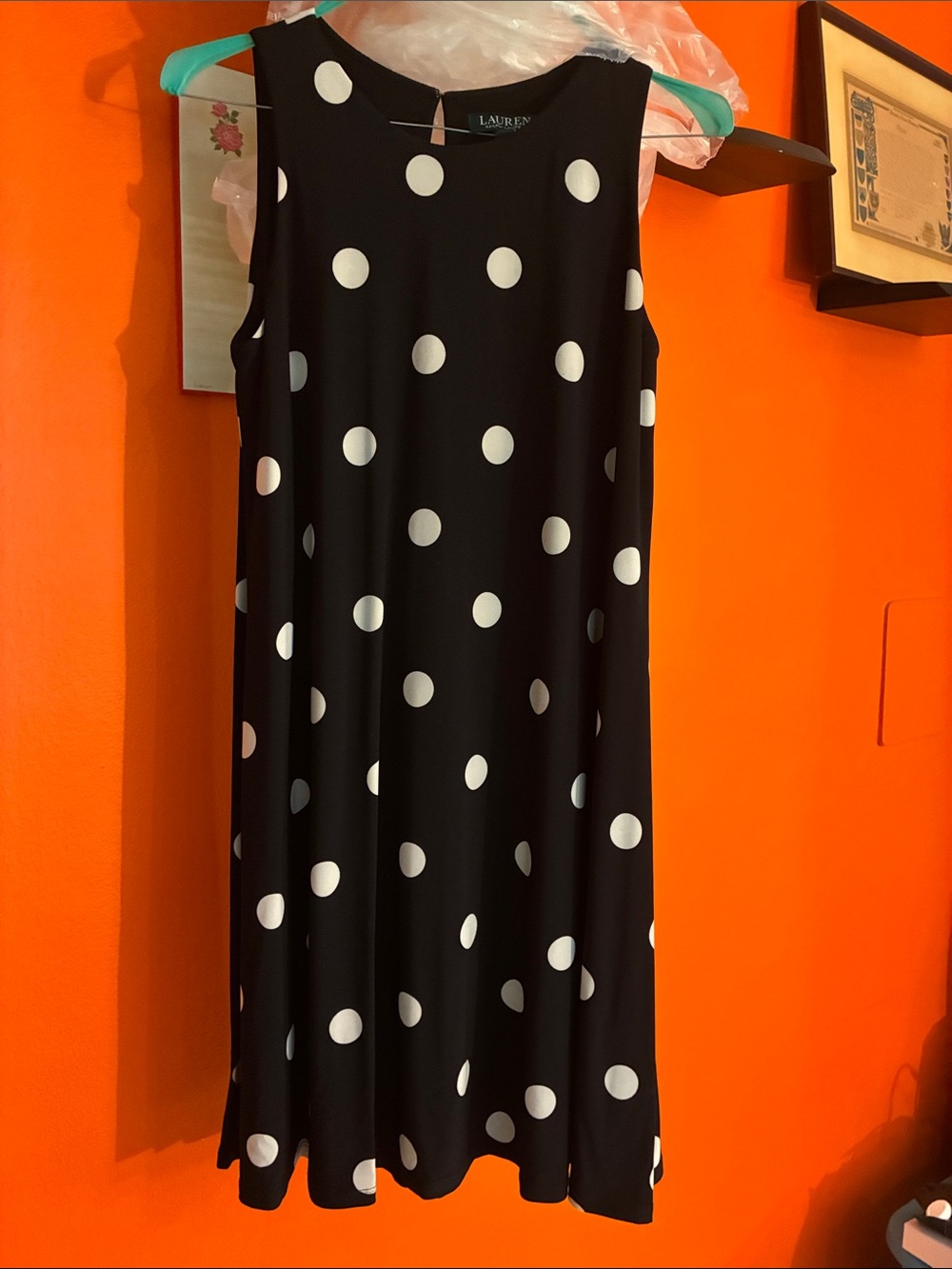 Lauren Ralph Lauren Black and White Polka Dot Sleeveless A-Line Dress